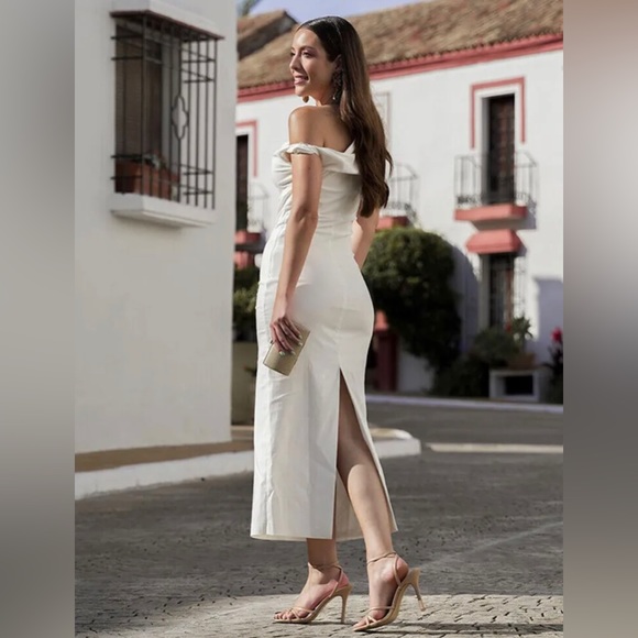 ZARA NEW WOMAN ASYMMETRIC MIDI DRESS ECRU XS med  3067/210 - Picture 2 of 11